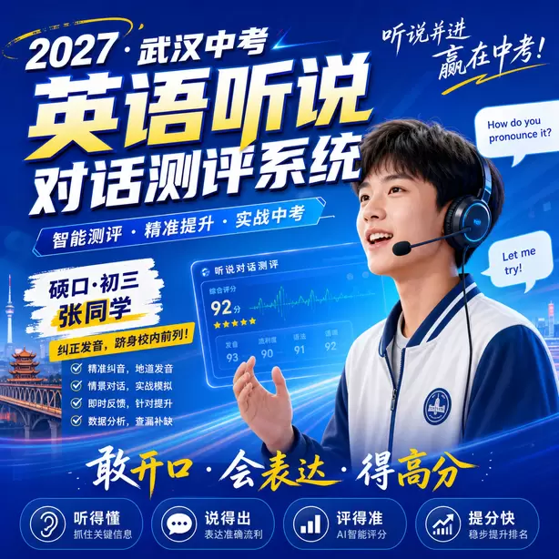 武汉中考英语人机对话正式考试电脑弹窗提示硚口&middot;初三张同学（纠正发音，跻身校内前列）